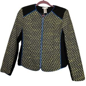 Esley Women's Small‎ Black Yellow Blue Jacket Textured Full Zip